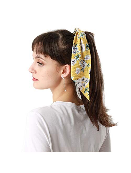 12 Pcs Hair Scarf Hair Scrunchies Chiffon Floral Scrunchie Hair Bands Ponytail Holder Scrunchy Ties 2 in 1 Vintage Accessories for Women Girls