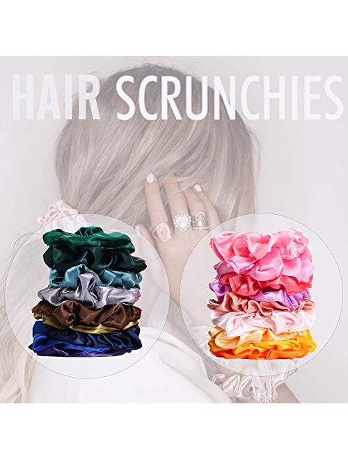 50 PCS Satin Hair Scrunchies for Curly Hair Silk Scrunchies for Hair Satin Hair Accessories for Girls Scrunchy Hair Tie Ropes for Teens Hair Accessories with Gift Bag