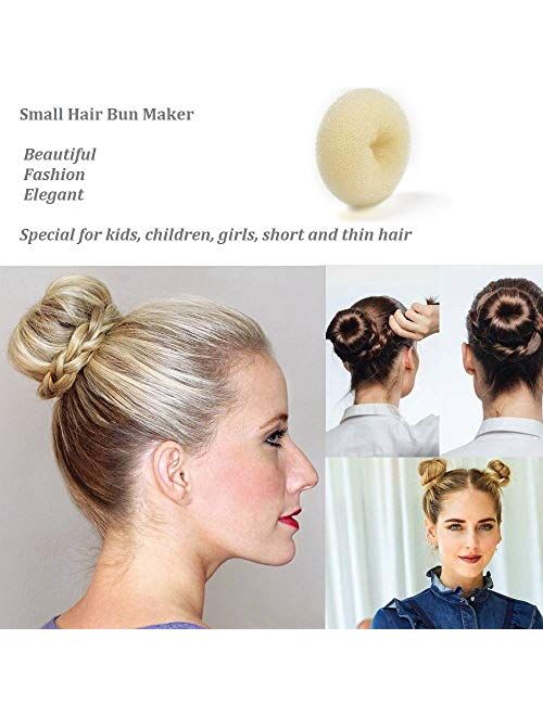 Extra Small Hair Bun Maker for Kids, 6 PCS Chignon Hair Donut Sock Bun Form for Girls, Mini Hair Doughnut Shaper for Short and Thin Hair (Small Size 2 Inch, Beige)