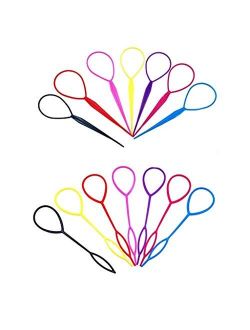 WJood 14 Pieces Plastic Magic Topsy Hair Braid Accessories Ponytail Maker Clip Tool Hair Styling Accessories,7 Colors, Totally 7 Pairs
