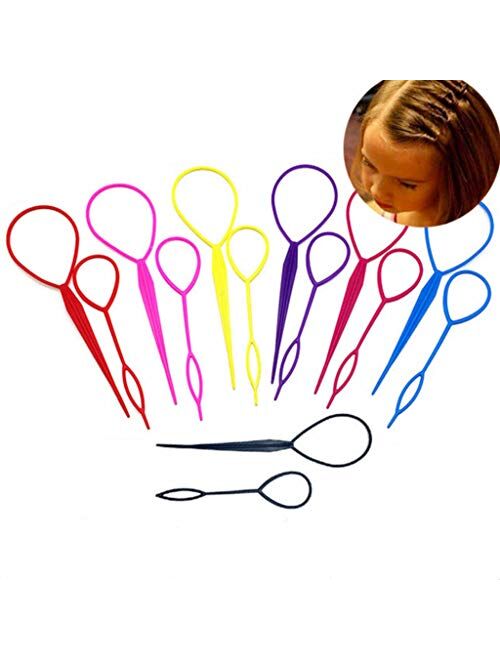 WJood 14 Pieces Plastic Magic Topsy Hair Braid Accessories Ponytail Maker Clip Tool Hair Styling Accessories,7 Colors, Totally 7 Pairs