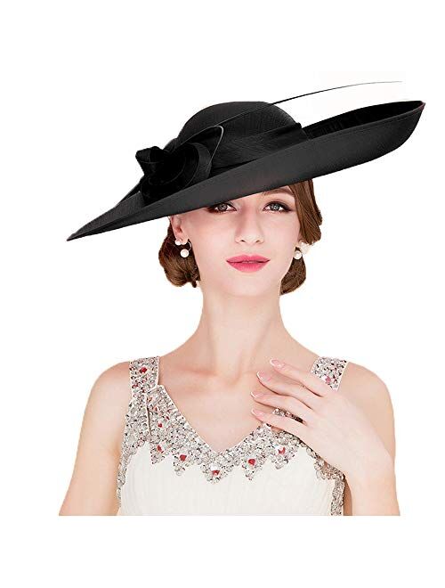 F FADVES Royal Ladies Sinamay Weddings Hats Fascinators Big Brim Kentucky Derby Church Fedoras Hat