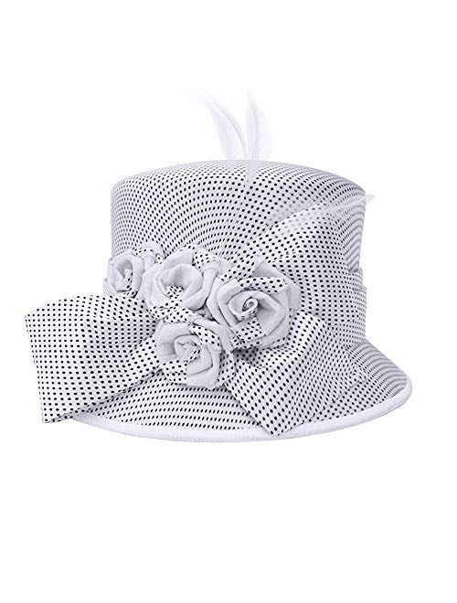 F FADVES Womens Dress Satin Church Derby Cloche Hat Party Wedding Dressy Bucket Hat