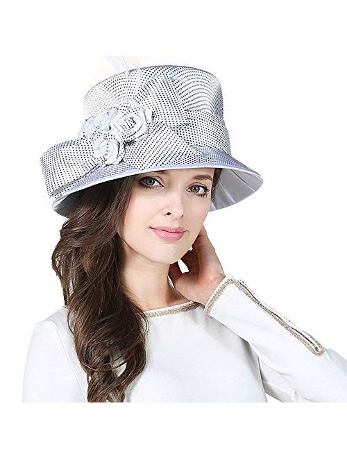 F FADVES Womens Dress Satin Church Derby Cloche Hat Party Wedding Dressy Bucket Hat