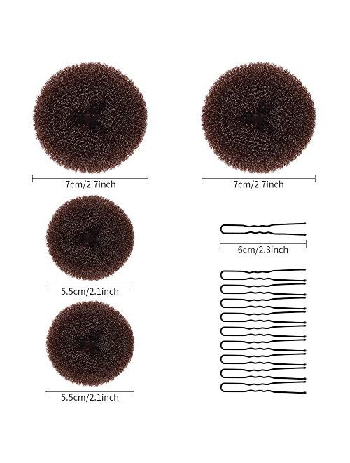 Donut Bun Maker,MORGLES Hair Bun Donut 4pcs Hair Bun Maker Brown With Large Bobby Pins Black 10pcs