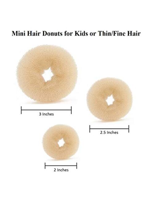 Beaute Galleria 3 Pieces Mini Kids Hair Donut Bun Maker Ring Style Mesh Chignon Ballet Sock Bun (Beige / Blonde)