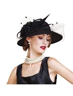 Elegant Sinamay Sun Hat Veil Fascinator Wide Brim Tea Party Wedding Event Hat