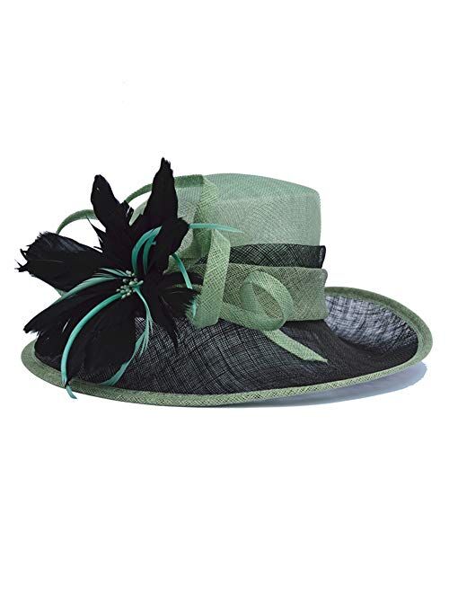 F FADVES Women's Wide Brim Sinamay Wedding Hats Floral Kentucky Derby Church Sun Hat