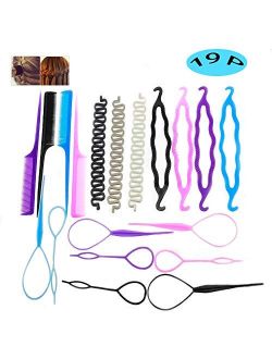 19 Pcs Hair Braiding Tool, DIY Hair Styling Tool Kit Updo Ponytail Maker Accessories Topsy Hair Braid Kit