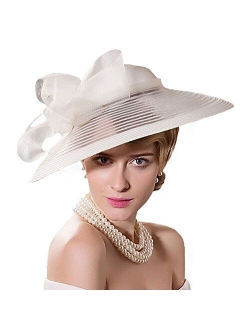 FADVES Women Wide Brim Dressy Hat Elegant Kentucky Derby Tea Party Wedding Fascinator Hat