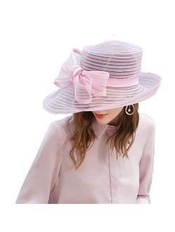 Women Wide Brim Dressy Hat Elegant Bowknot Kentucky Derby Tea Party Wedding Fascinator Hats