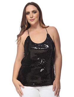 Anna-Kaci Women's Plus Size Sparkle Sequin Party Top Spaghetti Strap Camisole Vest
