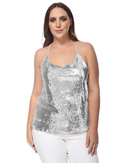 Anna-Kaci Women's Plus Size Sparkle Sequin Party Top Spaghetti Strap Camisole Vest