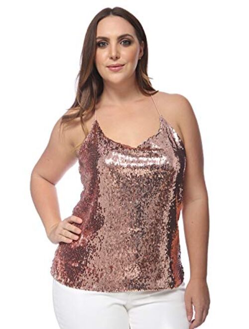Anna Kaci Anna-Kaci Women's Plus Size Sparkle Sequin Party Top Spaghetti Strap Camisole Vest