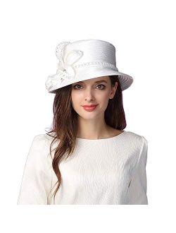 Women's Rhinestones Fascinator Church Kentucky Derby Hat Women British Wedding Tea Party Hats White