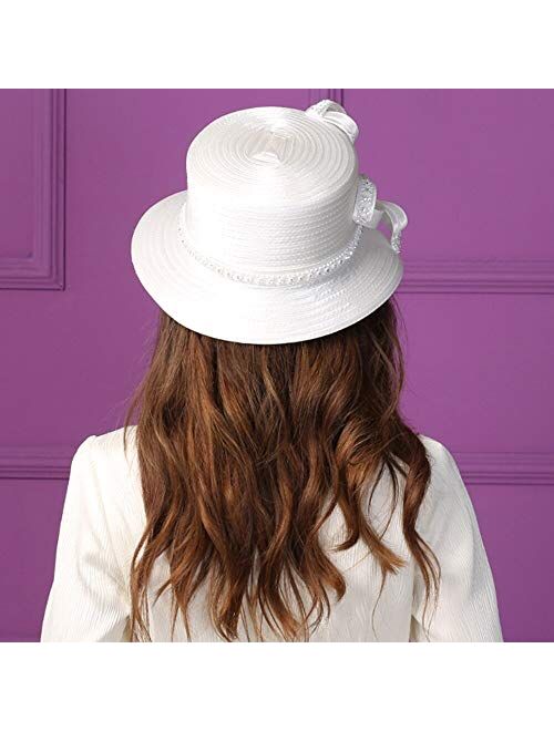 F FADVES Women's Rhinestones Fascinator Church Kentucky Derby Hat Women British Wedding Tea Party Hats White