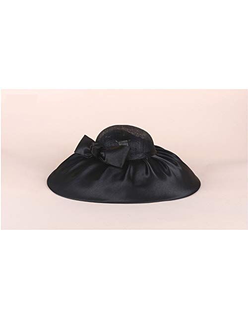 F Fadves FADVES Womens Satin Sinamay Headwear Kentucky Derby Wedding Wide Brim Floppy Dressy Hat