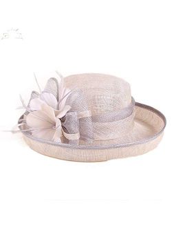 Wide Brim Fascinator Sinamay Fedora Vintage Floral Hat Church Kentucky Derby Wedding Hats