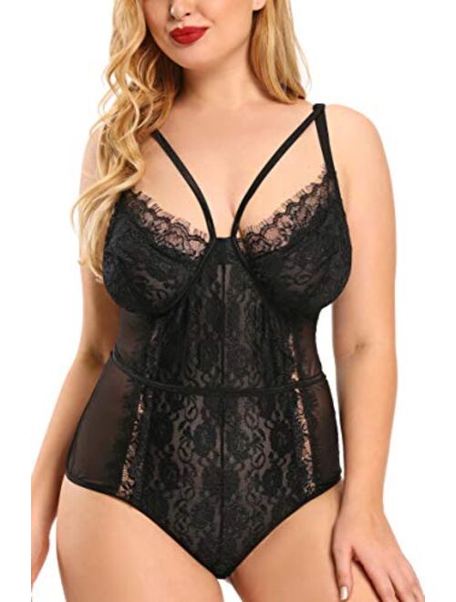 Buy Plus Size Lingerie For Women Sexy Eyelash Lace Bodysuit Naughty See 
