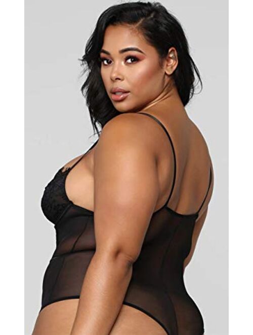 Buy Plus Size Lingerie for Women Sexy Eyelash Lace Bodysuit Naughty See  Through Mesh One Piece Teddy Outfits online