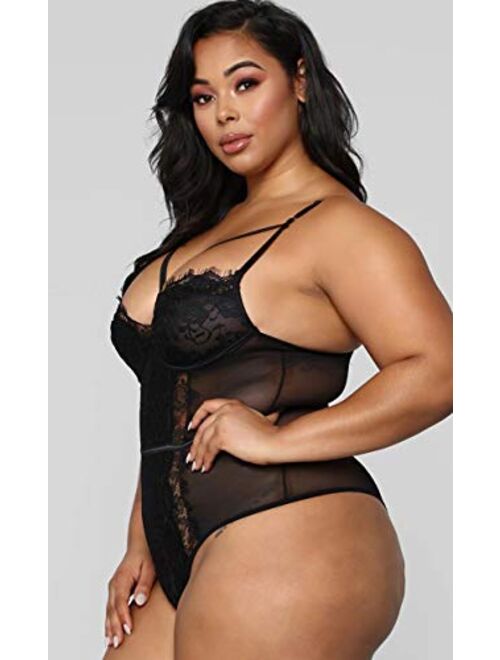 Plus Size Lingerie for Women Sexy Eyelash Lace Bodysuit Naughty See Through Mesh One Piece Teddy Outfits