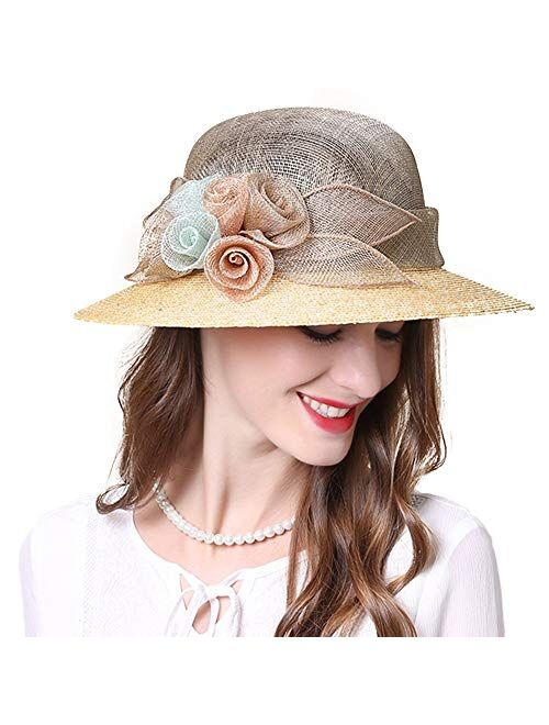 F Fadves FADVES Women Flower Wide Brim Kentucky Derby Dress Church Fascinator Sinamay Hats