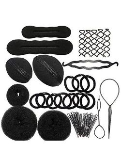 Zinnor 12 Pcs Hair Styling Accessories Kit Set Bun Maker Hair Braid Tool for Making DIY Hair Styles Black Magic Hair Twist Styling Accessories for Girls or Women