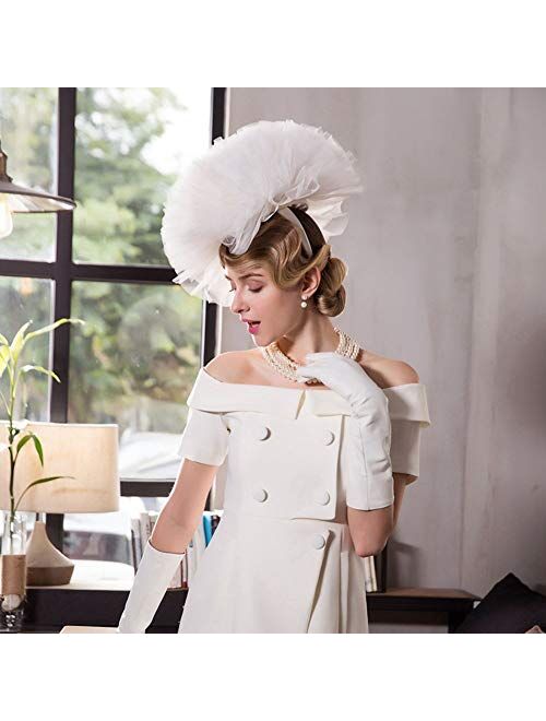 F FADVES White Fascinator Pillbox Veil Hat for Wedding Kentucky Derby Tea Party Headwear