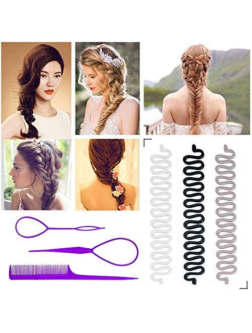 Hair Styling Set,Hair Braiding Tool,DIY Hair Design Styling Tools Accessories Hair Modelling Tool Kit Pony Tail Hair Accessories,Hair Accessories,Curly Hair(20Pcs)