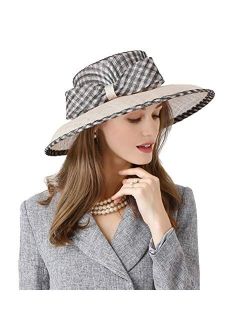Women's Wide Brim Sinamay Kentucky Derby Racing Church Hat Elegant Bow