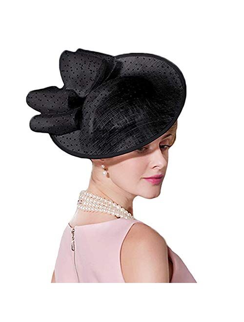 F FADVES Women's Vintage Sinamay Fascinator Elegant Royal Wedding Derby Cocktail Tea Party Hat