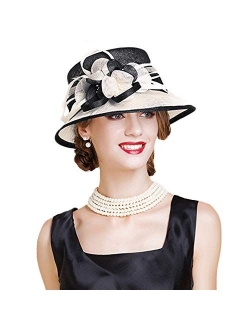 Sinamay Cloche Bucket Hat for Women Fascinators Floral Church Wedding Kentucky Derby