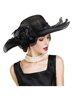 Women Dress Fascinator Wide Brim Ruffles Derby Tea Party Wedding Sinamay Hats