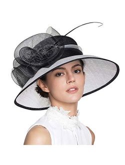 FADVES Women Dressy Hat Sinamy Fascinator Floral Feathers Tea Party Wedding Bucket Hat