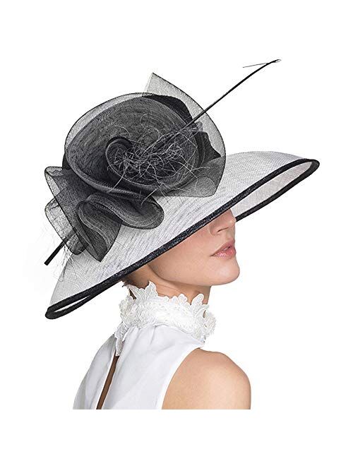 F Fadves FADVES Women Dressy Hat Sinamy Fascinator Floral Feathers Tea Party Wedding Bucket Hat
