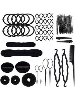 71 Pack Hair Styling Set, Fashion Magic Simple Fast Hairdress Braid Tool for DIY Hair Topsy Tail Styles Twist Spiral, Bun Clip Maker Pads Hairpins Roller Braid Curler Spo