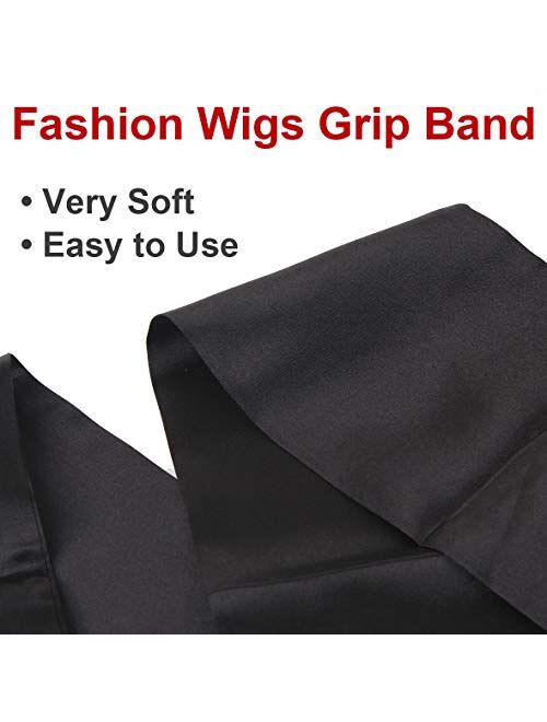 Xtrend 2Pcs Women's Satin Edge Scarves for Hair 58 Inch Laying Scarf for Lace Wig Non Slip Hair Wrap Wigs Grip Band for Yoga, Makeup, Facial, Sport (2 pcs, Black#)