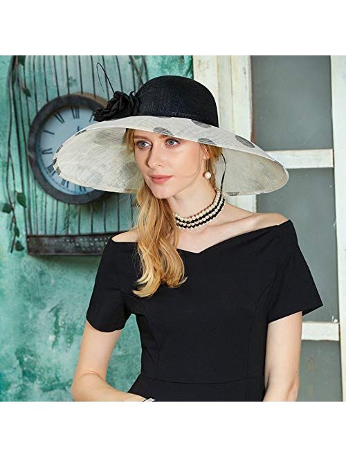 F FADVES Fascinator Hat for Women Tea Party Wedding Bridal Kentucky Derby Polka Dot Hat