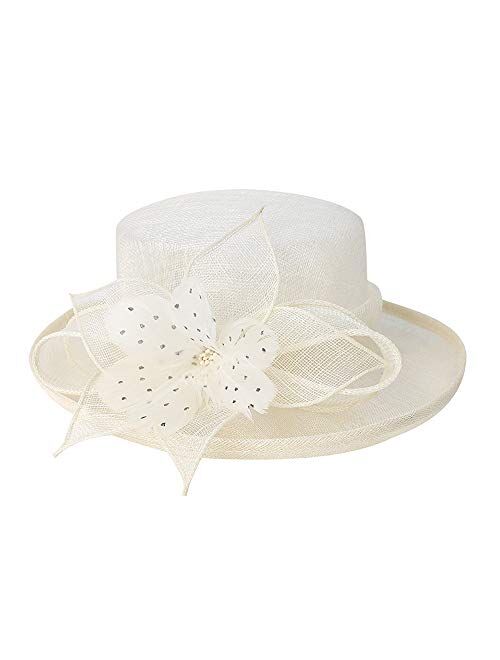 F FADVES Women Flower Fascinator Hat Church Tea Party Wedding Elegant British Fedora