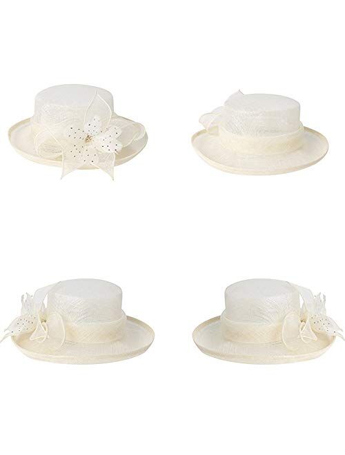 F FADVES Women Flower Fascinator Hat Church Tea Party Wedding Elegant British Fedora