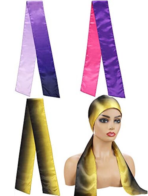 3 Pieces Satin Edge Laying Scarf for Hair Laying Down Edges, Edge Wrap for Wigs, Women's Wig Grip Band Non Slip Hair Wrap for Makeup, Facial, Sport (Gradient Style)