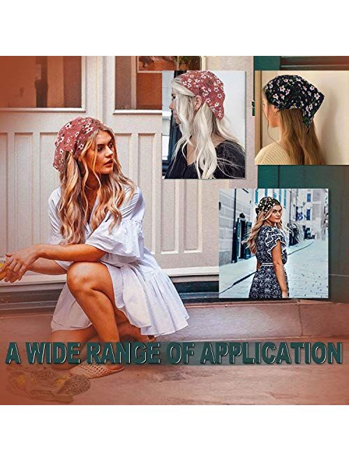 5 PCS Floral Hair Scarf, Soft Chiffon Headbands Elastic Hair Bandanas, Boho Printed Hair Scarves for Fashion Women(with 2 clips)