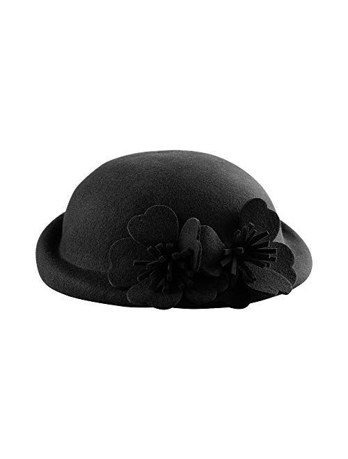 F FADVES Pillbox Hat Wool Felt Beret Fascinator Hats Flower Cocktail Wedding Tea Party Hat