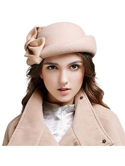 Women French Beret Hat Wool Beanie Autumn Winter Hats with Bow
