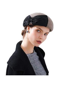 FADVES 100% Wool Cloche Felt Bucket Hats Winter Women Berets Fedora Derby Hats