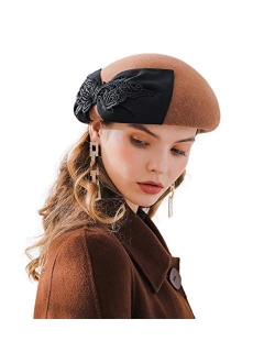 FADVES 100% Wool Cloche Felt Bucket Hats Winter Women Berets Fedora Derby Hats