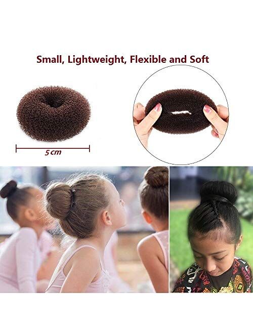 Extra Small Hair Bun Maker for Kids, 6 PCS Chignon Hair Donut Sock Bun Form for Girls, Mini Hair Doughnut Shaper for Short and Thin Hair (Small Size 2 Inch, Dark Brown)