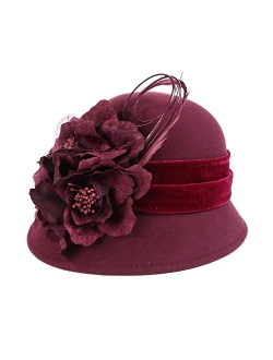 Ladies Wool Felt Feather Bucket Cocktail Church Formal Party Flower Hat