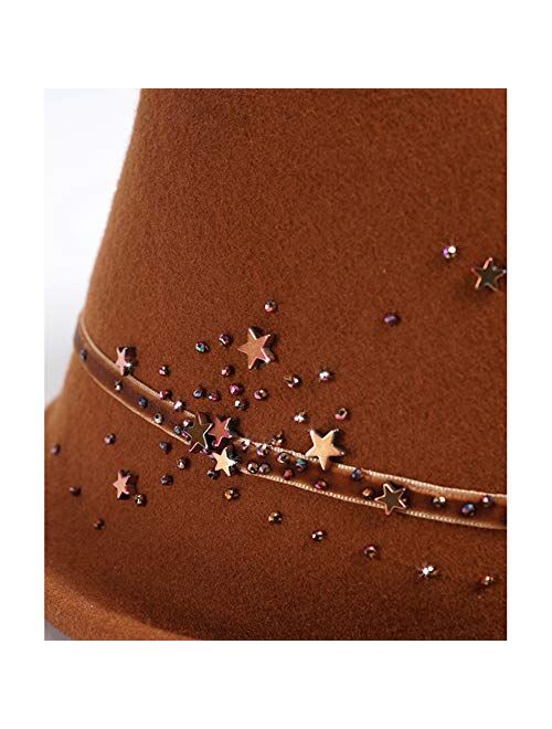 F FADVES Women Vintage Style Wool Cloche Bucket Winter Hat with Star Sequins