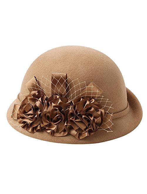F FADVES English Afternoon Tea Hats for Women with Flowers Veil Royal Wedding Fascinators Ladies Church Hat